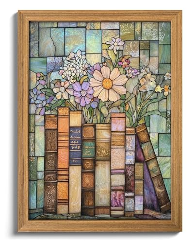 3D Textured Framed Vintage Book Wall Art, Colorful Glass Book