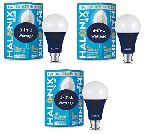 HALONIX All Rounder Base B22 15W,8W,0.5W Multi Wattage Led Bulb (Pack of 3, White & Yellow) Adjustable Light
