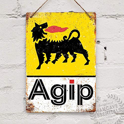 Lotusworld Agip Cartel de Metal de 8 x 12 Pulgadas con Texto en inglés Vintage Racing Shed Garage Fuel Oil