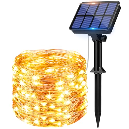 litogo [1 Pacchi Catena Luminosa Esterno Solare, 12m 120 LED Luci Solari Esterno 8 Modalità Impermeabili Filo di Rame Luci Lucine da Esterno per Giardino, Natale, Patio, Cancello, Matrimonio, Festa