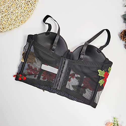 Women's 3D Floral Embroidered Mesh Corset Top, See-Through Cami, No Bra Needed4