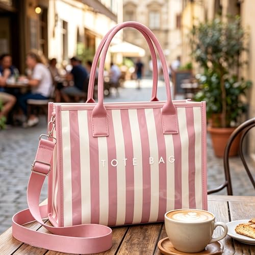 Image of GISMTR PVC Tote Bag for Women Large Letters Print Hobo Handbags Kraft Paper Shoulder Bag with Strap for Work Travel