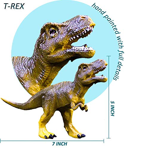 GuassLee Realistic Dinosaur Figure Toys - 6 Pack 7” Large Size Plastic Dinosaur set for Kids and Toddler Education, Including T-rex, Stegosaurus, Monoclonius, etc