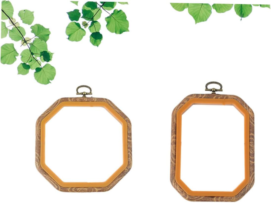 HEALSOPTHY 2Pcs DIY Embroidery Ring Imitation Wood Octagon and Rectangle Frames for Cross Stitch Needlework Quilting Wall Decor for Craft Lovers