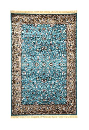Image of Handmade Pure Silk Carpet 2 x 4 Feet Designer Oriental Silk Rug, Luxury 100% Silk Area Rug Perfect for Living Room, Bedroom & Home Decoration (MAC-23 Blue)