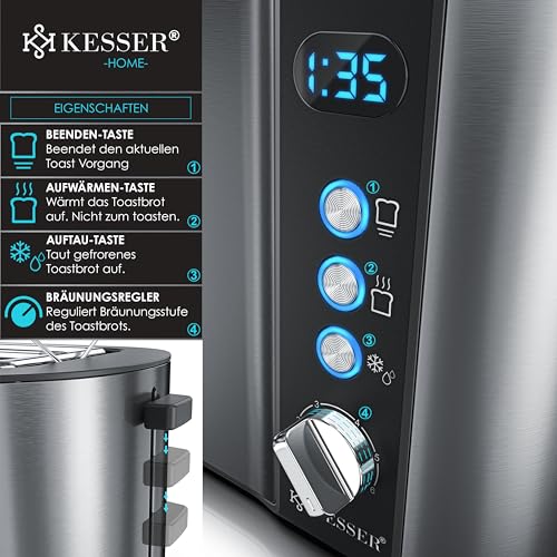 KESSER® Toaster mit Brötchenaufsatz, Langschlitz 4 Scheiben mit 6 Bräunungsstufen + Auftau- &...