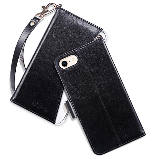 ULAK for iPhone SE 3(2022)/SE(2020)/8/7 Wallet Case with Card Holder, Premium Floral PU Leather Flip Case with Kickstand Card Slots,Wrist Strap, Durable Shockproof Cover 4.7 Inch, Black