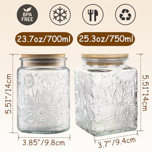 Image of ANSQU Set of 2 Vintage Glass Storage Jars, Candy Jars with Lids | Coffee Jars, Kitchen Canisters for Coffee Tea Sugar Candy Cookie, Decorative Mason Jars Cute Jars (25.3oz /23.7oz)