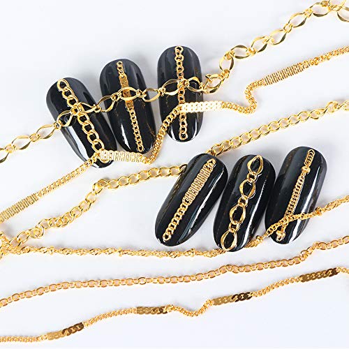 Nail Chains 3D Nail Charms Nail Art Decoration 12 Strips Metal Glitter Bling Gold Silver Nail Studs Chains Nail Jewelry Accessories Manicure Tips Acrylic Nail Art Supplies Diy Fingernails Decor #TOP1