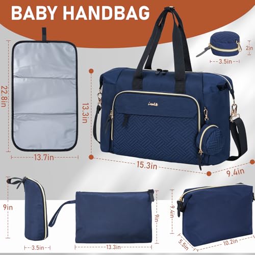 Image of 7pcs Diaper Bag Tote, Large Mommy Bag Travel Diaper, Baby Diaper Tote Bag for Mom Hospital, Dark Blue