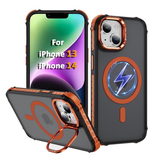 KETGII i Phone 13 Case, for iPhone 14 Case, Compatible with MagSafe Wireless Charging, Heavy Duty, Shockproof, Adjustable Kickstand, Slim Matte Anti-Fingerprint Orange. by KETGII - Used condition - US$8.83