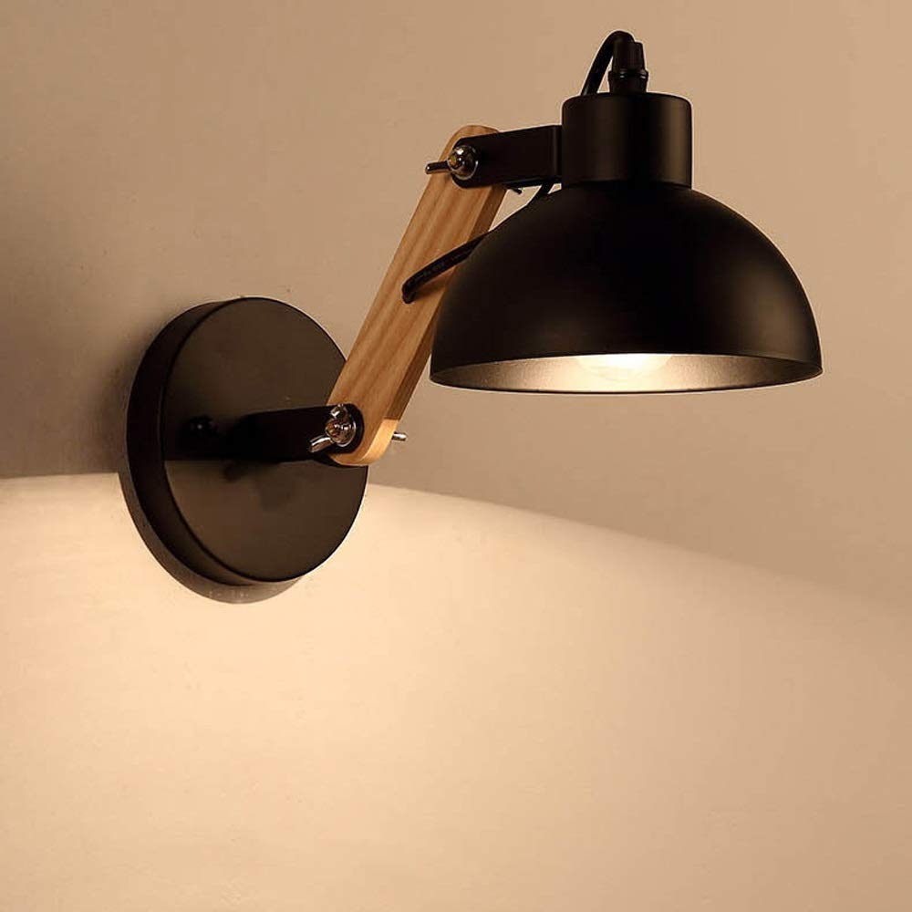 SXSCARKX Modern Industrial Wall Light Fixtures Nordic Simplicity Sconce Lamps Macaron Edison Wrought Iron Lamp Wooden Holder Aisle Lights Hotel Corridor Bedroom Bedside Reading E27 Needed