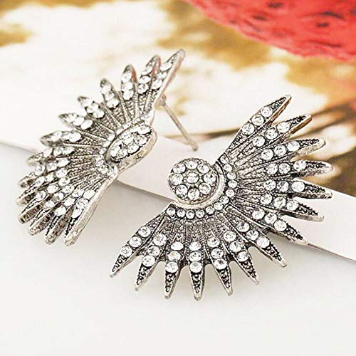 Silver Tone Art Deco Antique Vintage Style Flapper Fan Wings Rhinestone Wedding Bridal Prom Statement Earrings2