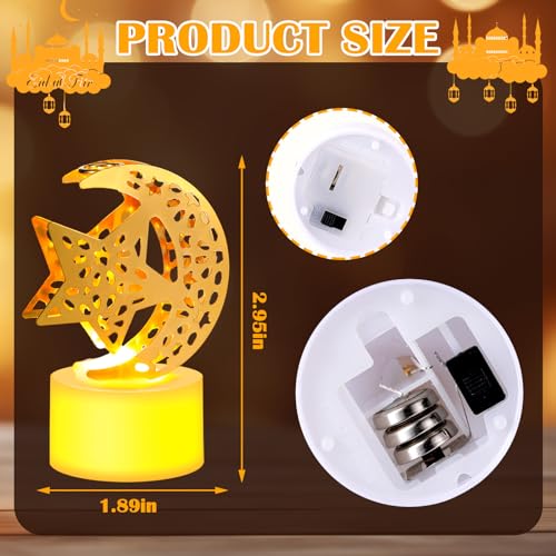 Aurelema 24Pcs Ramadan Mubarak Flameless LED Candles Lights Eid Mubarak Candle Star Moon Battery Operated Lamp Electric LED Muslim Ramadan Night Light Gift for Eid Home Table Party Supplies(Assorted) by Aurelema - Image 2