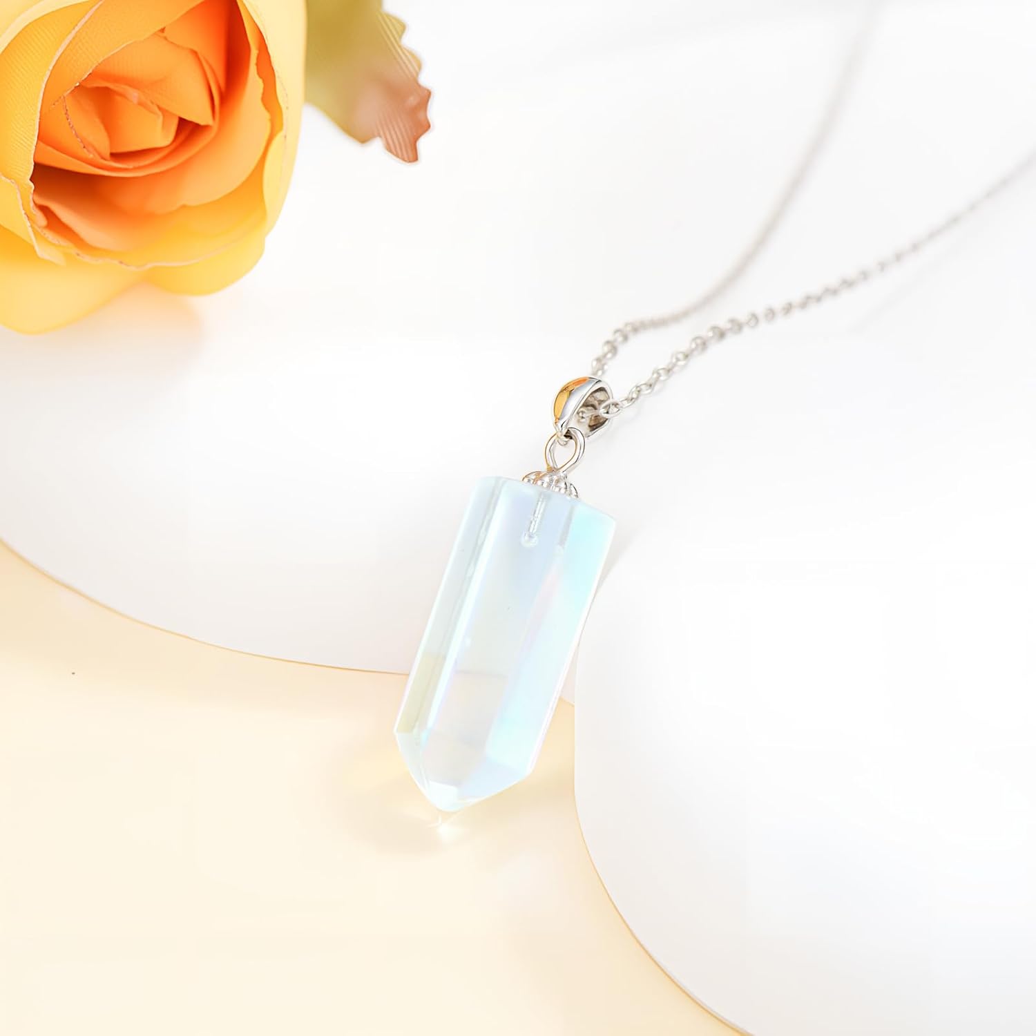925 Sterling Silver Moonstone/Turquoise/Rose Quartz/Amethyst Necklace, Gemstone Pendant Healing Crystal Necklace Jewelry Gifts for Women, with 18+2inch Chain - Image 3