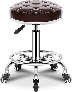 Adjustable Swivel Stool for Beauty Salons, Round Roller Pu Leather Height Adjustable Work Spa Shop Salon Stool with Wheels Green (Pink) (Brown)