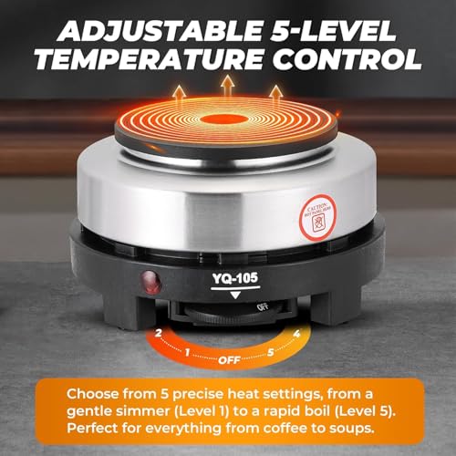Image of Electric Hot Plate Portable Single Burner Stove Compact Cooking Heater for Coffee Maker Kitchen Travel Camping Heating Plate Multipurpose Electric Stove(14x 10 x 9 CM)