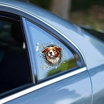 3D Kedi Köpek Araba Çıkartması, Kırık Cam Efektli Araç Stickeri, Kedi-Köpek Tasarımlı Sticker, Araba, Laptop, Dolap, Motor veya Oto Sticker 10 x10 cm (Australian Sehpherd Dog)