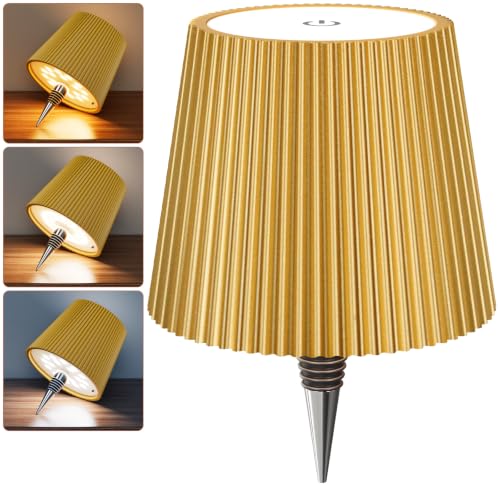 Nulmvic Flaschenlampe LED Aufladbar - 5200mAh Tischlampe Kabellos Dimmbar 3 Farben - Flaschenlicht Touch Control IP54 Spritzwassergeschützt für Innen Außen Familie Restaurant Bar (Gold)