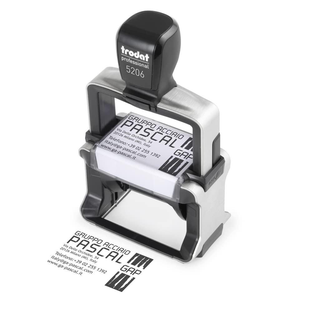 Trodat Professional 5206 Timbro Personalizzato, Autoinchiostrante, Impronta 56x33 mm, Max 8 righe, Struttura Acciaio Inox Spazzolato, Cartuccia Nera, Robusto per Uso Intensivo, Ufficio, Magazzino