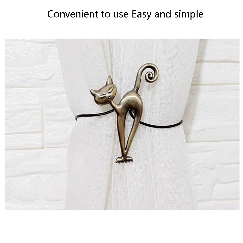 Fermatenda Magnetici A Forma Di Gatto - 2 Pezzi In Metallo Argento, Clip Per Tende Senza Fori, Accessori Per Camera Da Letto E Soggiorno - 3