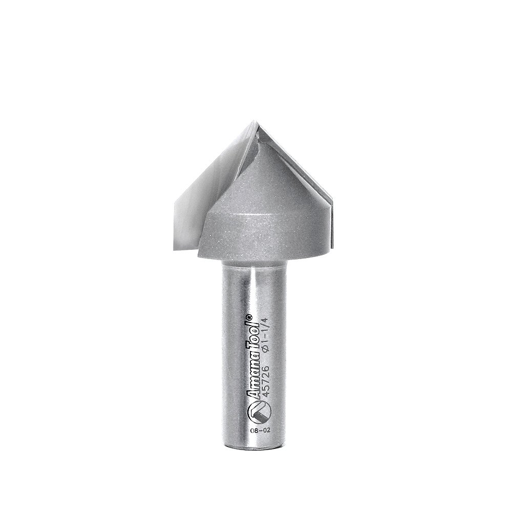 Amana Tool - 45726 Carbide Tipped V-Groove 90 Deg x 1-1/4 Dia x 1 2" Shank