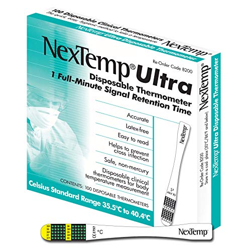 NexTemp Ultra 100 Pack - Celsius - Disposable Thermometer, Individually Wrapped - Superior Accuracy and The Ultimate in Infection Control - Extended 1-Min Signal Retention