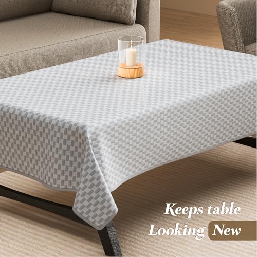 Image of Kuber Industries 36x54 Inch Vinyl 4 Seater Table Cover Cloth | Multipurpose Rectangle Dining Table Cover /Cloth for Party and Events | Lining - Silver