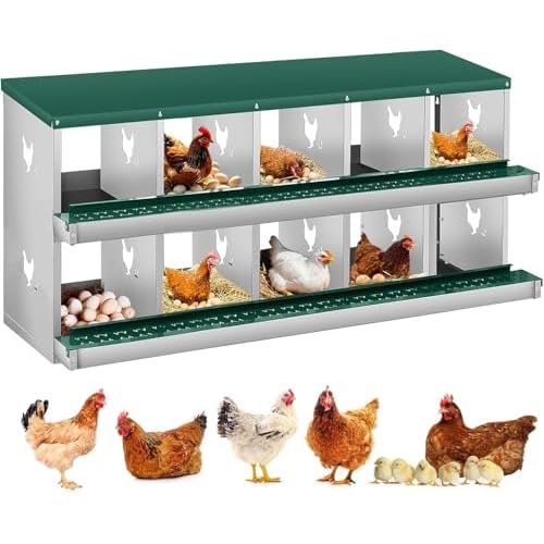 GarveeLife Chicken Nesting Box, 10 Compartments Nesting Box for Chickens, Two-Tier Steel Chicken Egg Laying Box with Large Vented Holes Wall Mounting