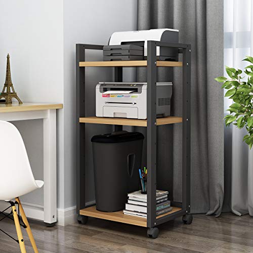 Natwind 3-Tier Floor-Standing Printer Stand with Wheels Host Stand Home Office Storage Shelf Document Organizer Table Large Size Multi-Purpose Shelf for Office(Black)