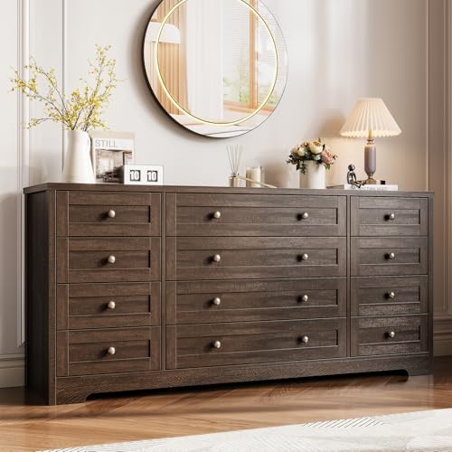 GarveeHome Wooden Dressers for Bedroom with 12 Drawers, Brown Modern Dresser for Adult Bedroom, Wood Chest of Drawers for Living Room, Closet, Entrywa