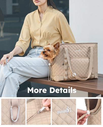 pecute Hundetasche für Kleine Hunde 4kg, Tragetasche Hund Hundetragetasche Leichte, Faltbare Hundetransportbox, Katzen Transporttasche für Unterwegs (Khaki)