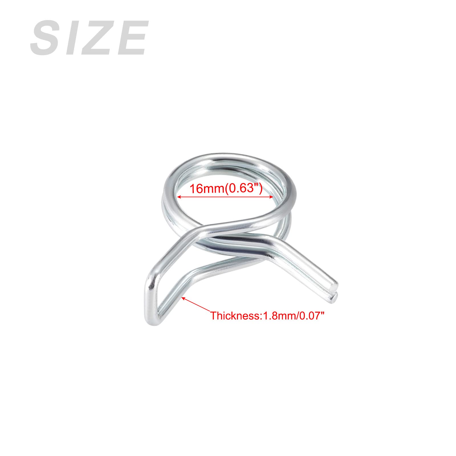 METALLIXITY Spring Hose Clamp (16mm/0.63") 50Pcs, Double Wire Spring Steel Clips - Image 2
