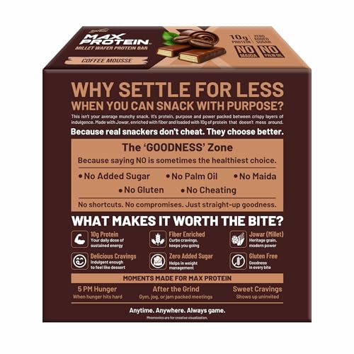 Image of RiteBite Max Protein Coffee Mousse 10g Protein Millet Wafer Bars (Pack of 12), No Maida, No Palm Oil, Zero Added Sugar, Crunchy Wafer Snack, 480g