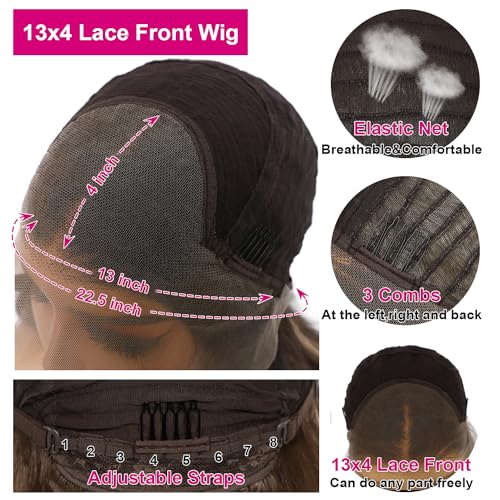 Sapphirewigs Highlight Lace Front Wig Dark Brown Dark Roots Synthetic Body Wave Synthetic Lace Front Wigs Party Date Daily Wear Christmas Natural Looking 26 inch - Image 4