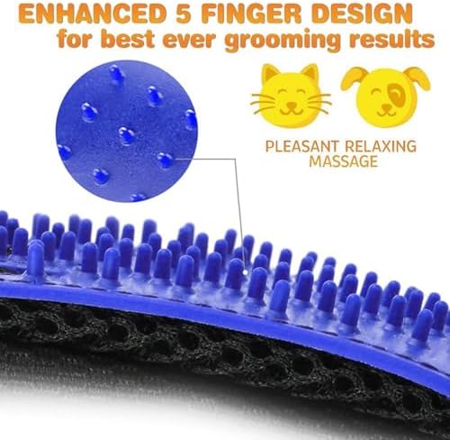 Pet Grooming Glove 2pcs, Gentle Deshedding Brush Hair Remover for Dogs, Cats & Horses, Blue, Enhanced Five Finger Design, One Pair Left & Right — view 4