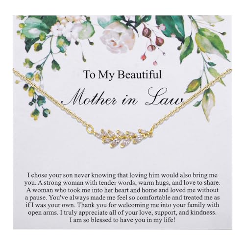 Ukodnus Wedding Day Mother-in-Law Necklace Dainty Leaf Jewelry Gift for Mom of the Groom Sentimental Gift from Bride Birthday Christmas Mothers Day Thoughtful Gifts from Daughter-in-Law