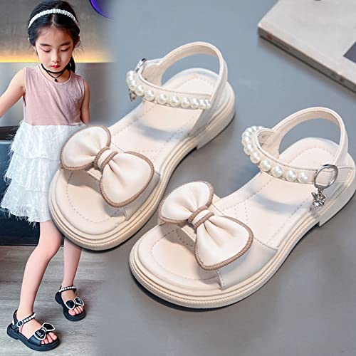 Toddler Girls Sandals Pearl Rhinestone Bow Princess Shoes Summer Shoes Little Child/Big Kids Kids Sandal (White, 29)2