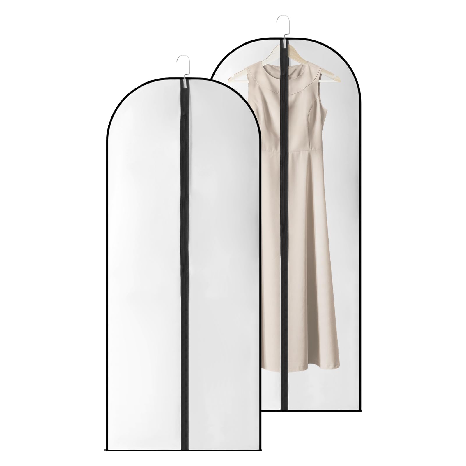 LianSinGo 2PCS Long Dress Bags Cover, 55x26 IN Garment Covers Translucent with Zipper, Waterproof Dustproof Garment Bags, Full Length Storage Dress Covers for Suits & Coats
