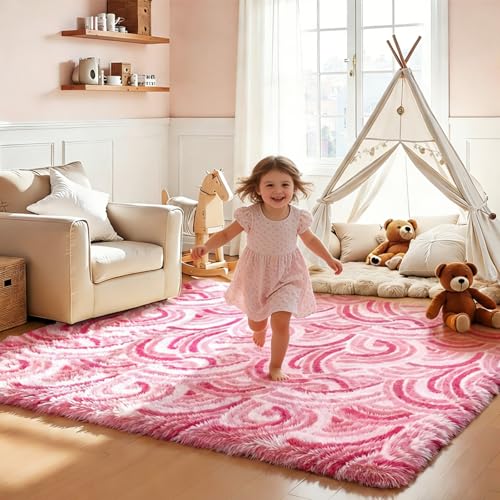 Tapete Rosa Peludo Suave 4x6 Ft para Niñas miniatura 3