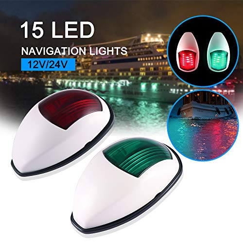 Topwor Luz de navegación, 15-LED Barco Luz IP66 Impermeable Rojo y Verde Luz Blanco cálido para Montaje Vertical Barco Pontoon Yacht Skeeter, Blanco