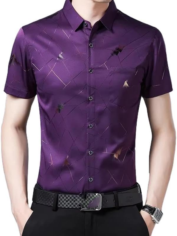 Short Sleeve Shirts, Men's Breathable Ice-Silk Stretch Shirt