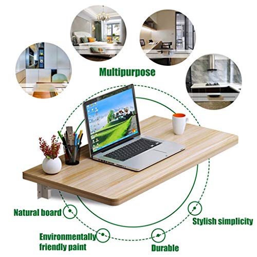 Table murale à abattant en bois avec double support pour bureau flottant