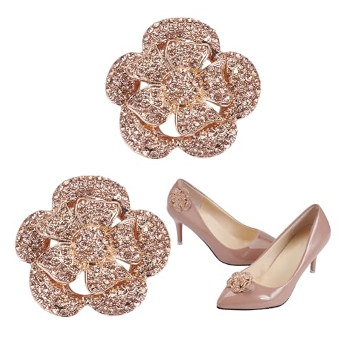 FINGERINSPIRE 2PCS Cristal Clips Zapatos 44x40mm Lujo Rhinestones Charms Light Gold Exquisita Flor Hebillas para Zapatos Decoración Joyas con Caja para Mujeres Bombas Pisos Embrague Sombrero Bufandas