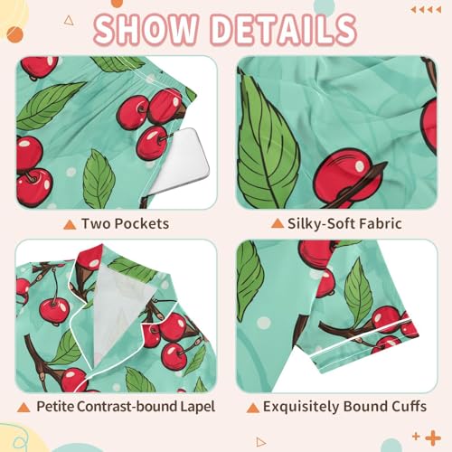 senya Fruit Cherry Satin Summer Pajama Sets Silk Short Sleeve Button Down Sleepwear3