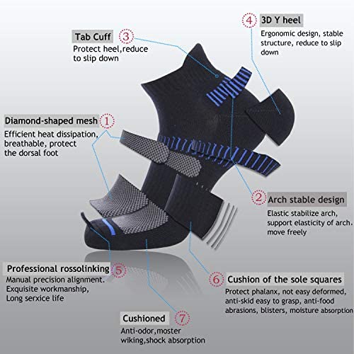 Cooplus Mens Ankle Socks Athletic Cushioned Breathable Low Cut Tab With Arch Support-6 Pairs #TOP2