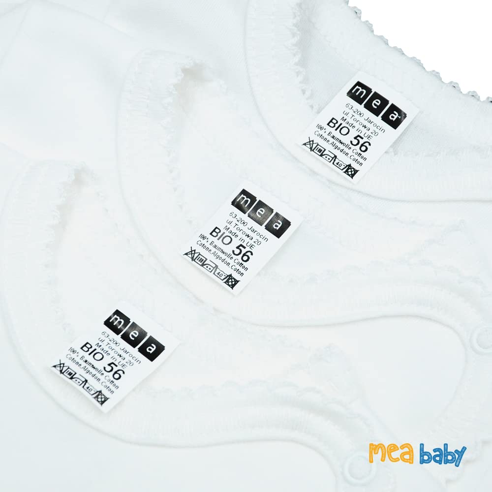 MEA BABY śpioszki niemowlęce unisex wykonane ze 100% bawełny organicznej, pakowane po 2 sztuki. Białe (kremowe) piżamy, chłopięce piżamy, dziewczęce piżamy (68)