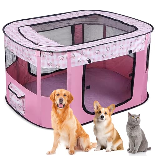 Recinto per Cani da Interno Pieghevole, Recinto per Cuccioli Rosa 80 x 60 x 55 cm, Recinto per Gatti Traspirante, Portatile Box per Cani da Interno, Recinto per Animali pour Gatti, Cani, Conigli