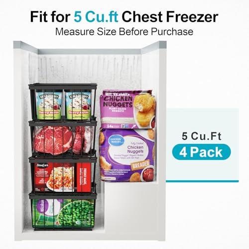 Image of iSPECLE Freezer Organizer Bins - Storage Baskets for 5 Cu.Ft, 4 Pack | Easy Food Access, Stackable Wire Storage, Vertical Space for Frozen Food, Sorts Meat, Vegetables and Bagged Items, Home