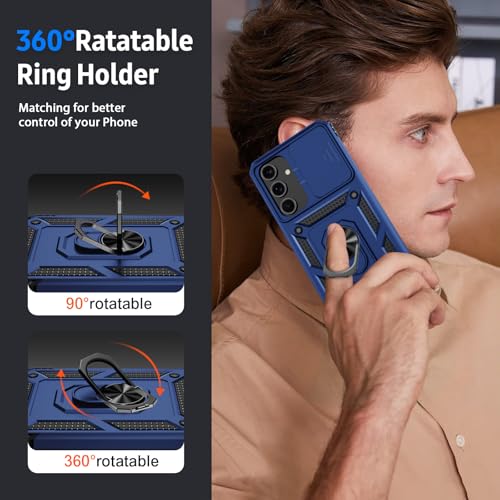 Weycolor for Samsung Galaxy S25 Case with Camera Lens Cover, HD Screen Protector, 10 FT Military Grade Drop Protection, Magnetic Ring Holder Kickstand Protective Phone Case, Navy Blue by Weycolor - Image 6